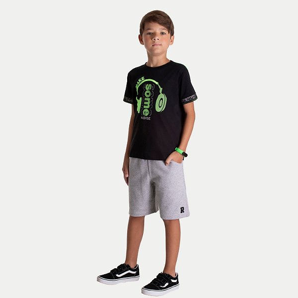 CONJUNTO VERÃO RANDA MUNDU BERMUDA E CAMISETA PRETO MASCULINO INFANTIL