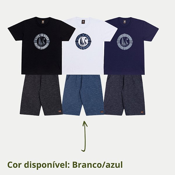 CONJUNTO VERÃO RANDA MUNDU BERMUDA E CAMISETA BRANCO MASCULINO INFANTIL