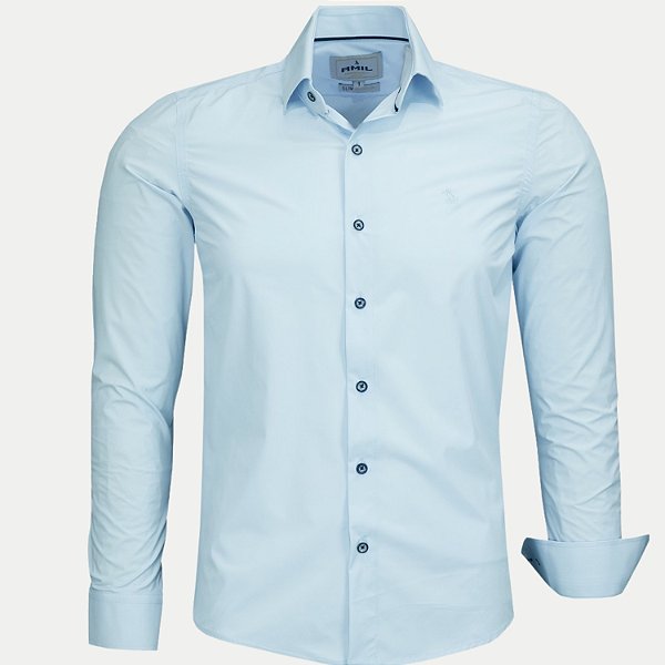 CAMISA AMIL MANGA LONGA SLIM POLIAMIDA E ELASTANO AZUL MASCULINO ADULTO