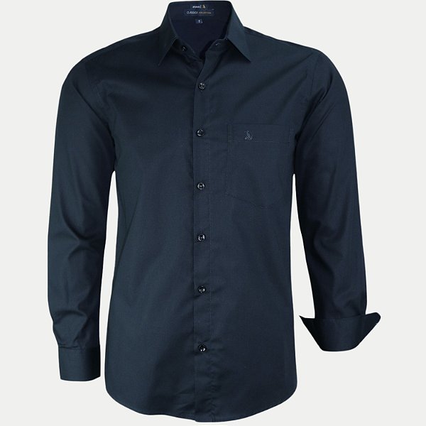 CAMISA AMIL MANGA LONGA COMFORT ALGODÃO FIO 60 COM BOLSO PRETO MASCULINO ADULTO