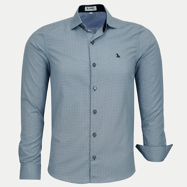 CAMISA AMIL MANGA LONGA SLIM ALGODÃO XADREZ BRANCO COM AZUL MASCULINO ADULTO