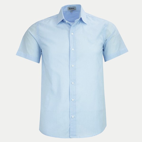 CAMISA AMIL MANGA CURTA COMFORT ALGODÃO SEM BOLSO AZUL MASCULINA ADULTO