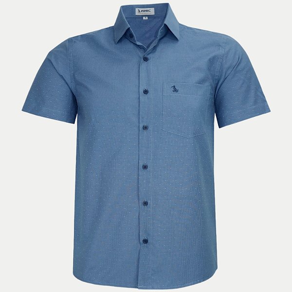 CAMISA AMIL MANGA CURTA COMFORT ALGODÃO E POLIESTER AZUL MASCULINO ADULTO
