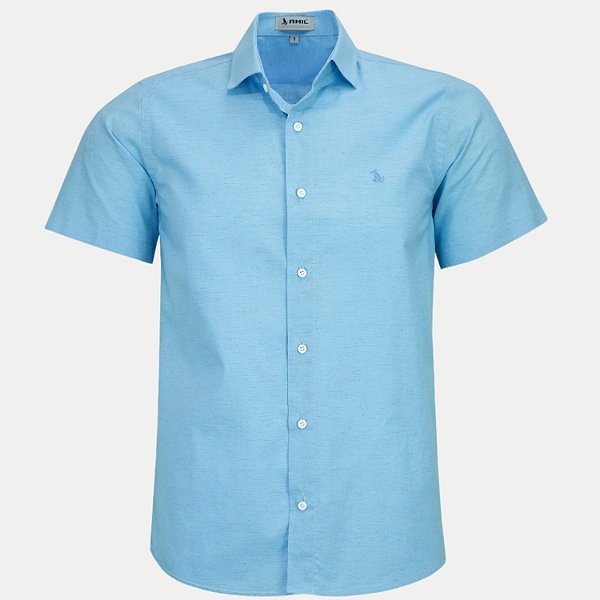 CAMISA AMIL MANGA CURTA COMFORT ALGODÃO SEM BOLSO AZUL MASCULINO ADULTO