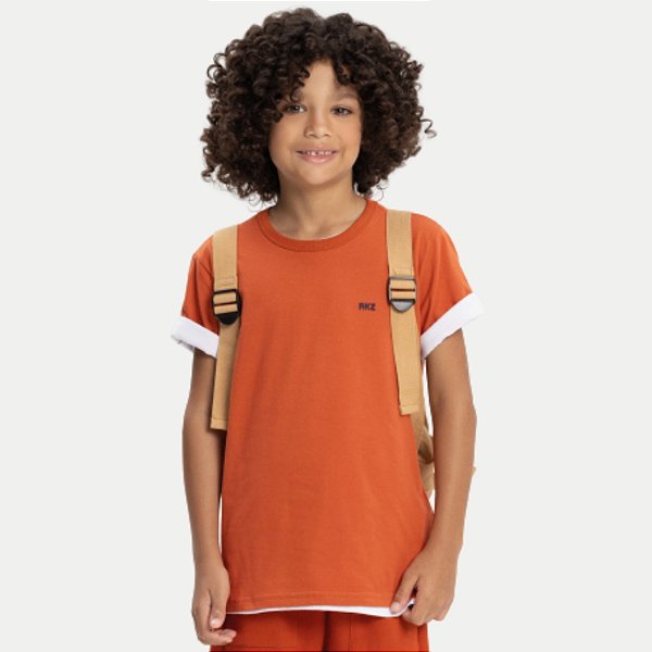 CAMISETA ALAKAZOO MANGA CURTA COMFORT ALGODÃO COM BORDADO LARANHA MASCULINO INFANTIL