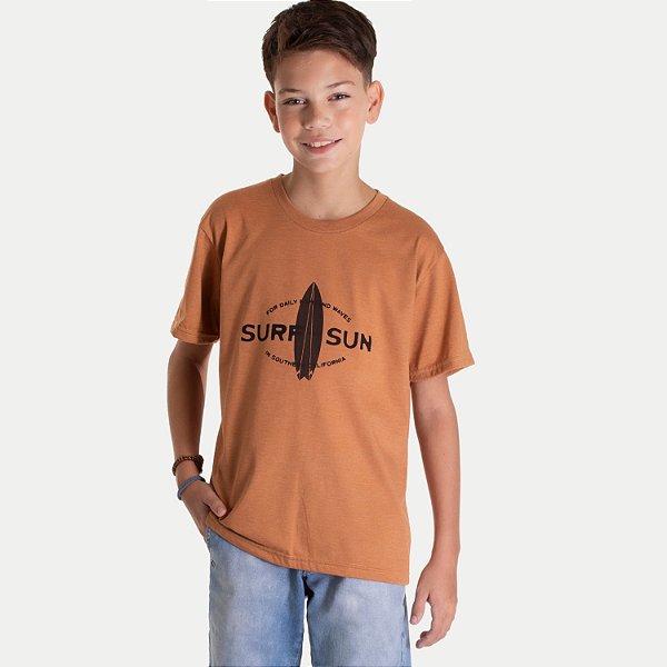 CAMISETA RANDA MUNDU MANGA CURTA COMFORT ALGODÃO SILKADA MARROM MASCULINA INFANTIL