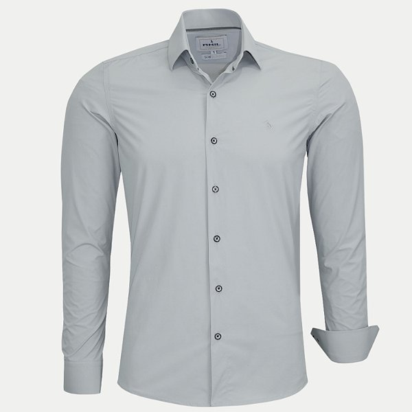 CAMISA AMIL MANGA LONG SLIM POLIAMIDA COM ELASTANO CINZA MASCULINO ADULTO