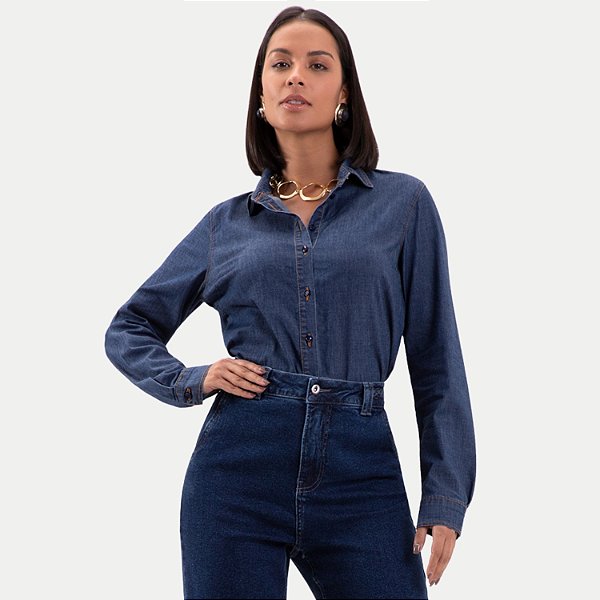 CAMISETE LUNENDER MANGA LONGA SLIM JEANS FEMININA ADULTO
