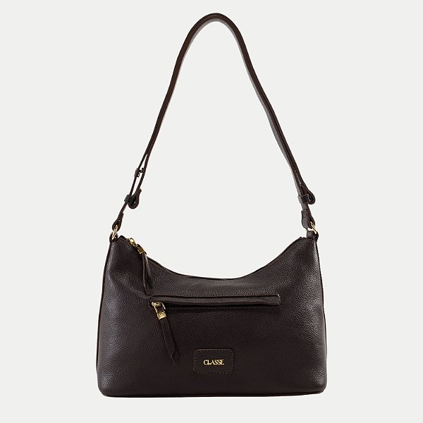 BOLSA CLASSE TRANSVERSAL DE COURO MARROM ESCUTO FEMININA ADULTO