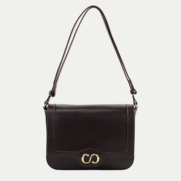 BOLSA CLASSE TRANSVERSAL DE COURO MARROM ESCURO FEMININA ADULTO
