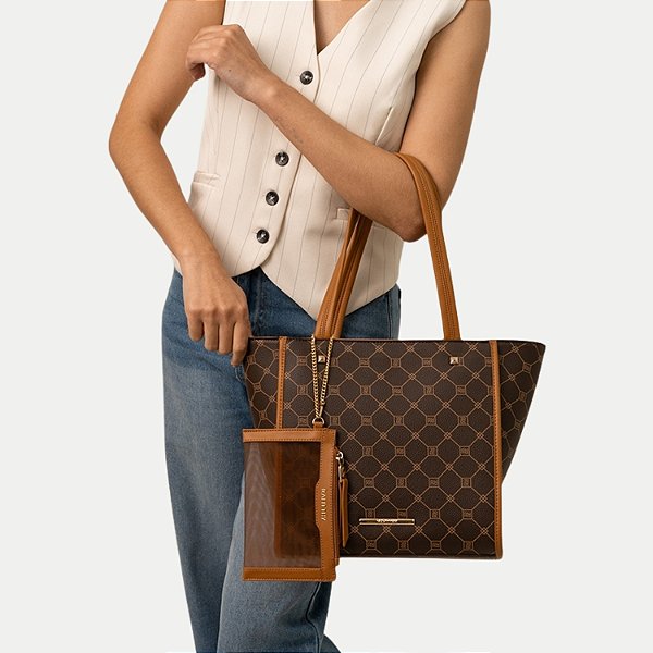 BOLSA RAFITTHY DE OMBRO SINTÉTICA COM PORTA MOEDAS MARROM FEMININA ADULTO