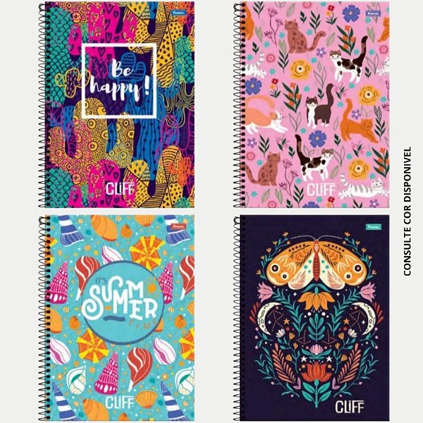 CADERNO FORONI UNIVERSITÁRIO 20 MATÉRIAS CAPA DURA CLIFF FEMININO (CORES SORTIDAS)  2046-P