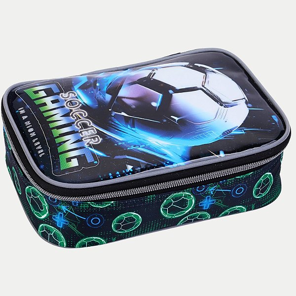 ESTOJO SEANITE SOCCER GAMING 1 ZÍPER  PRETO COM VERDE MASCULINO 29907-P