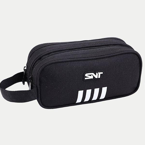 ESTOJO SEANITE 2 ZÍPER LISTRAS PRETO UNISEX 30004-P