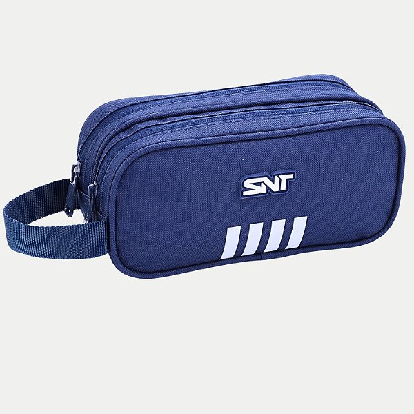 ESTOJO SEANITE 2 ZÍPER LISTRAS AZUL MARINHO UNISEX   30005-P