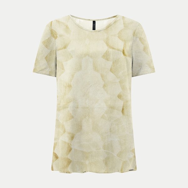 BLUSA LUNENDER MANGA CURTA VISCOSE ESTAMPADA BEGE FEMININA ADULTO