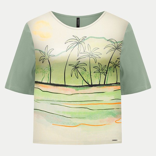 BLUSA LUNENDER MANGA CURTA ESTAMPADA VERDE FEMININA ADULTO