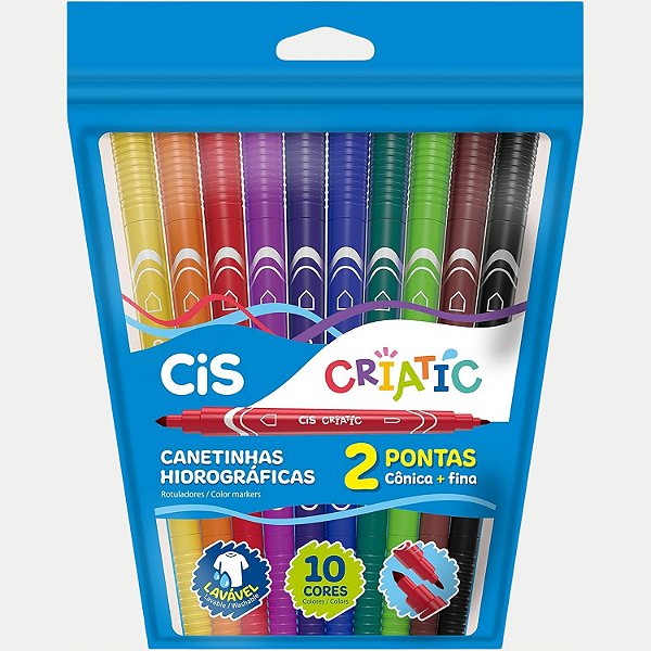 CANETA CIS HIDROCOR CAIXA COM 10 CORES DUO (2 PONTAS) 30533-P