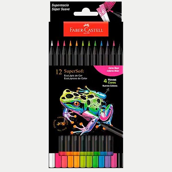 LÁPIS FABER COR CAIXA COM 12 CORES SUPER SOFT NEON  300026-P