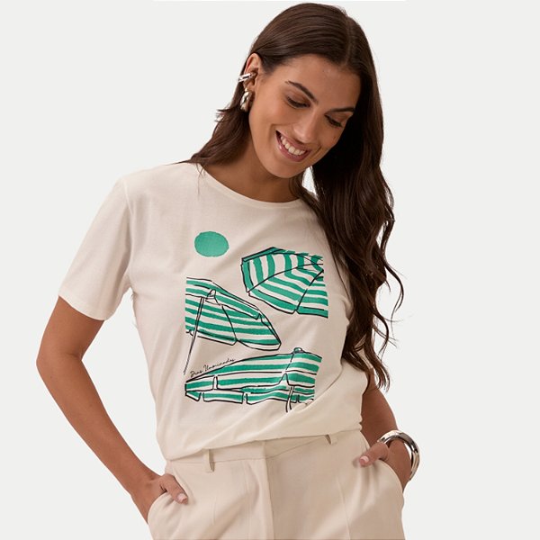 BLUSA LUNENDER MANHA CURTA TSHIRT ALGODÃO SILKADA OFFWHITE FEMININA ADULTO