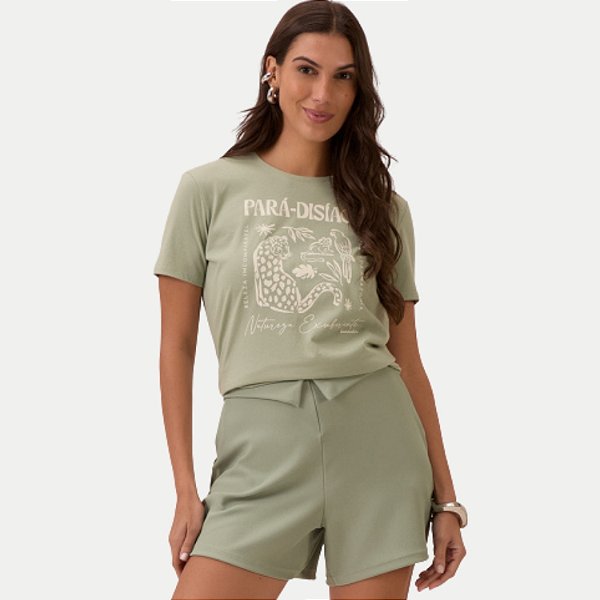 BLUSA LUNENDER MANGA CURTA TSHIRT ALGODÃO SILKADA VERDE FEMININA ADULTO