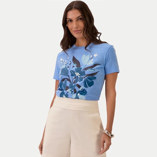 BLUSA LUNENDER MANGA CURTA TSHIRT ALGODÃO SILKADA AZUL FEMININA ADULTO