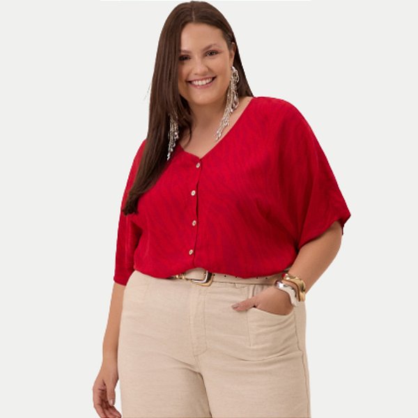 BLUSA LUNENDER MANGA CURTA MAIS MULHER VISCOSE ESTAPADA VERMELHA FEMININA ADULTO