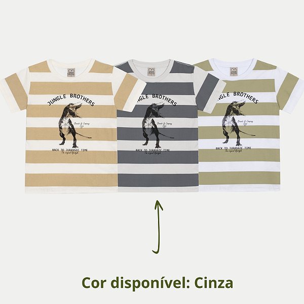 CAMISETA RANDA MUNDU MANGA CURTA COMFORT ALGODÃO LISTRADA CINZA MASCULINA INFANTIL