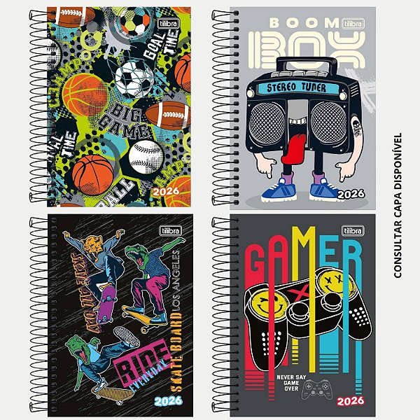 AGENDA TILIBRA SPICE ESPIRAL ESTAMPADA MASCULINA (CORES SORTIDAS) 30611-P