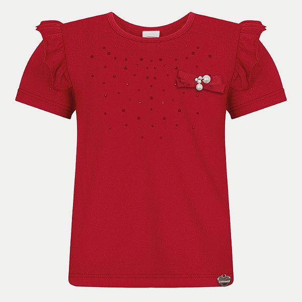 BLUSA ALAKAZOO MANGA CURTA  MALHA VERMELHA FEMININA INFANTIL