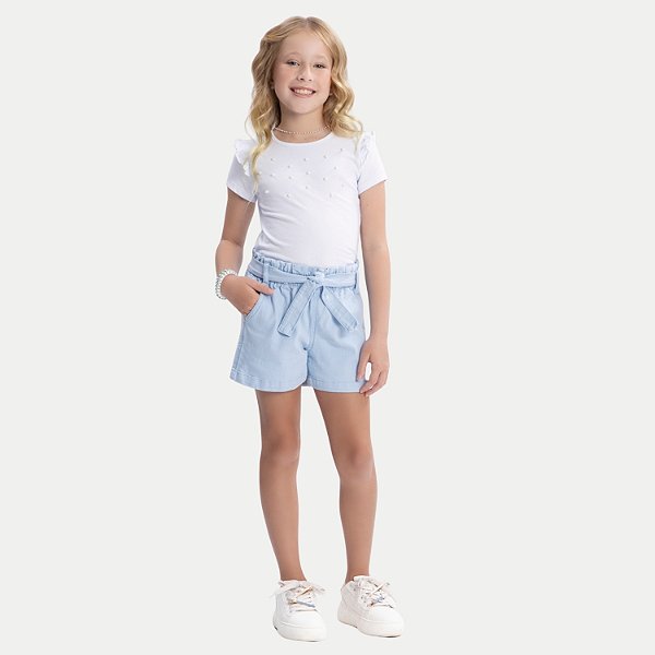 BLUSA ALAKAZOO MANGA CURTA MALHA BRANCA FEMININA INFANTIL