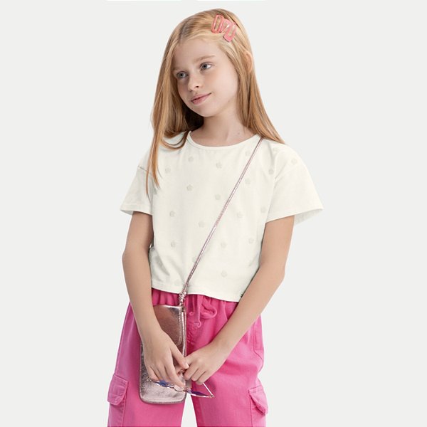 BLUSA ALAKAZOO MANGA CURTA TSHIRT DE MALHA OFFWHITE FEMININA INFANTIL