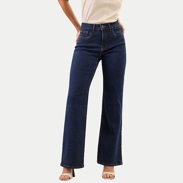 CALÇA LUNENDER JEANS COM ELASTANO WIDE LEG FEMININA ADULTO