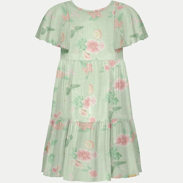 VESTIDO ALAKAZOO MANGA CURTA VISCOSE ESTAMPADA VERDE FEMININO INFANTIL