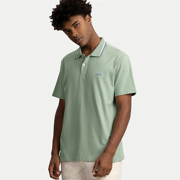 POLO FICO MANGA CURTA COMFORT MALHA COM VIVO VERDE MASCULINA ADULTO