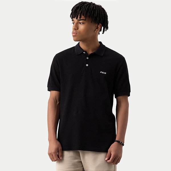 POLO FICO MANGA CURTA  COMFORT PIQUET PRETO JUVENIL INFANTIL