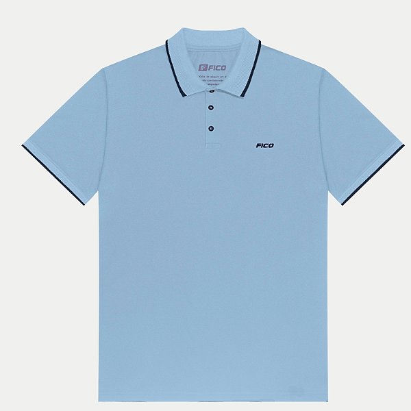 POLO FICO MANGA CURTA COMFORT PIQUET COM VIVO AZUL PASTEL MASCULINA ADULTO
