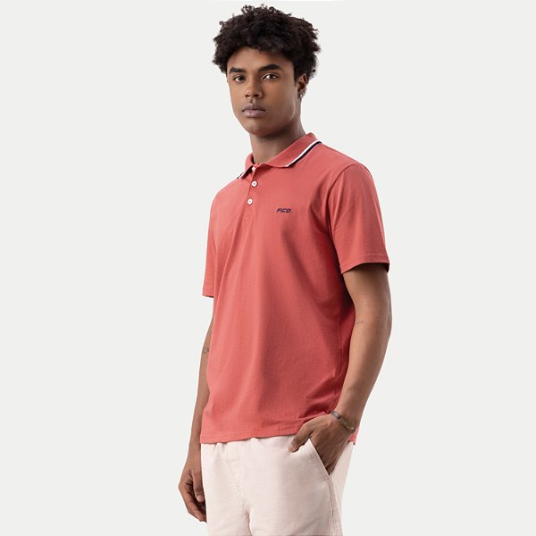 POLO FICO MANGA CURTA COMFORT MALHA COM VIVO  ROSA MASCULINO ADULTO