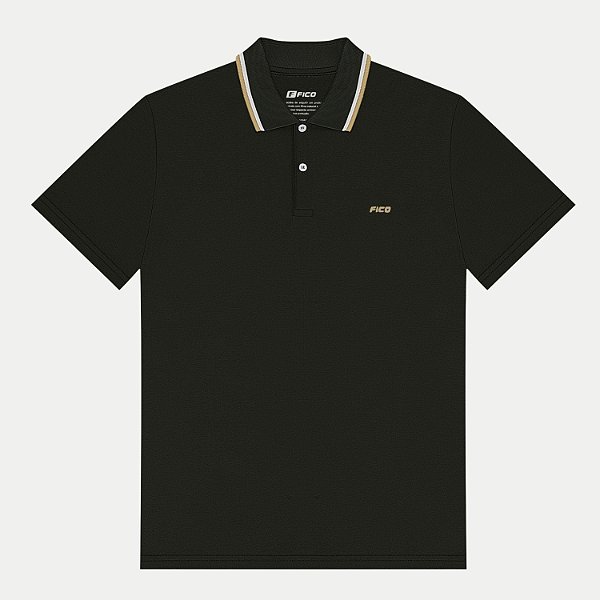 POLO FICO MANGA CURTA COMFORT MALHA COM VIVO PRETA MASCULINA ADULTO
