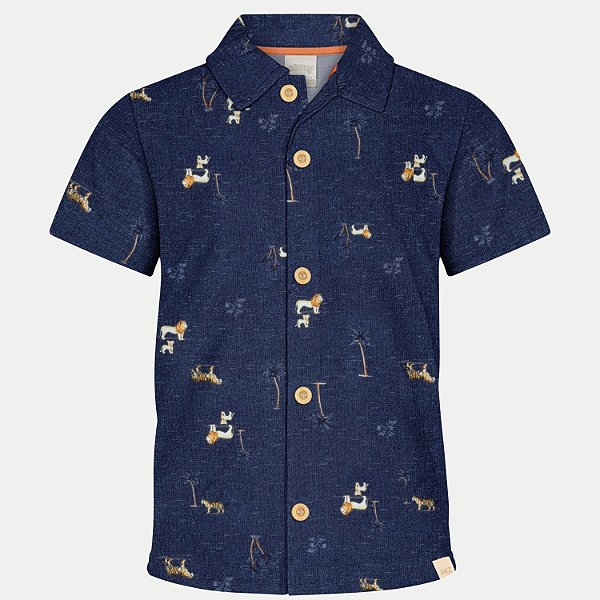 CAMISA ALAKAZOO MANGA CURTA COMFORT ESTAMPADA AZUL MARINHO MASCULINO JUVENIL INFANTIL