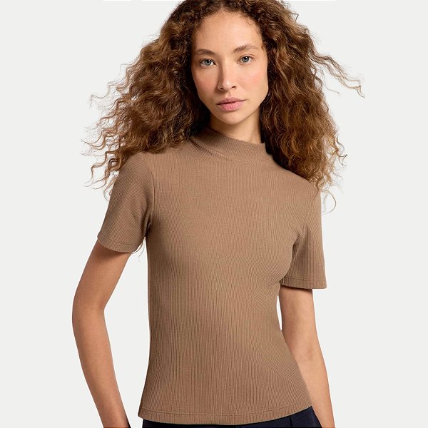 BLUSA HERING MANAGA CURTA MALHA CANELADA BEGE  FEMININO ADULTO