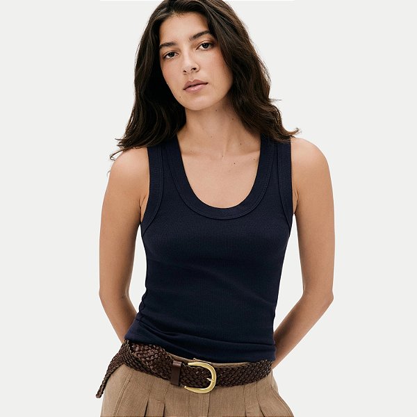 BLUSA HERING REGATA MALHA CANELADA AZUL MARINHO FEMININO ADULTO