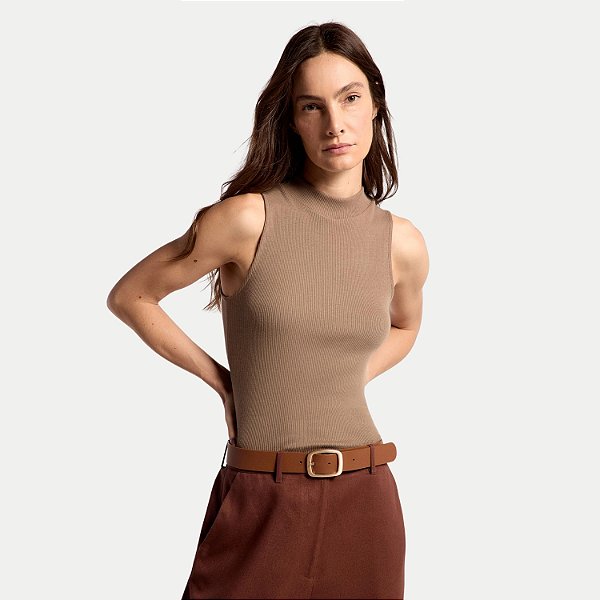 BLUSA HERING REGATA MALHA CANELADA BEGE FEMININO ADULTO