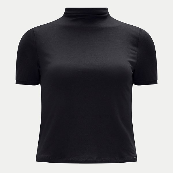 BLUSA LUNENDER MANGA CURTA  VISCOLYCRA GOLA ALTA PRETO FEMININO ADULTO