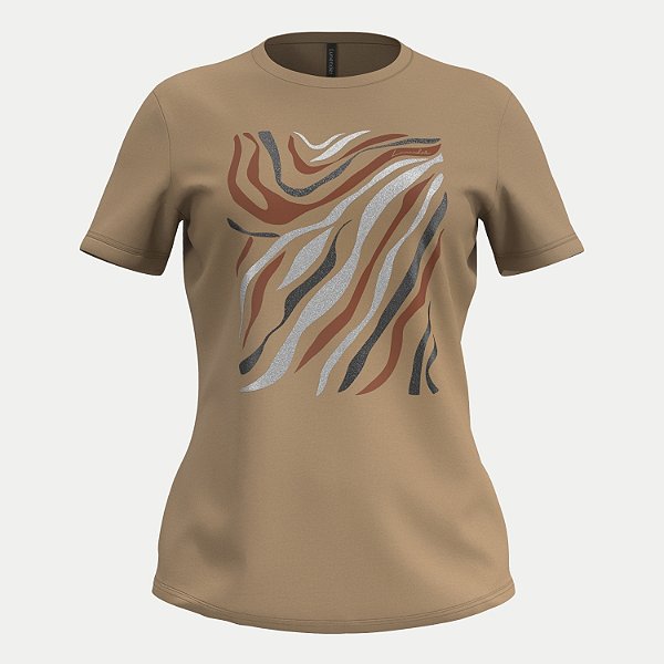 BLUSA LUNENDER MANGA CURTA T-SHIRT ALGODÃO SILKADA BEGE FEMININO ADULTO