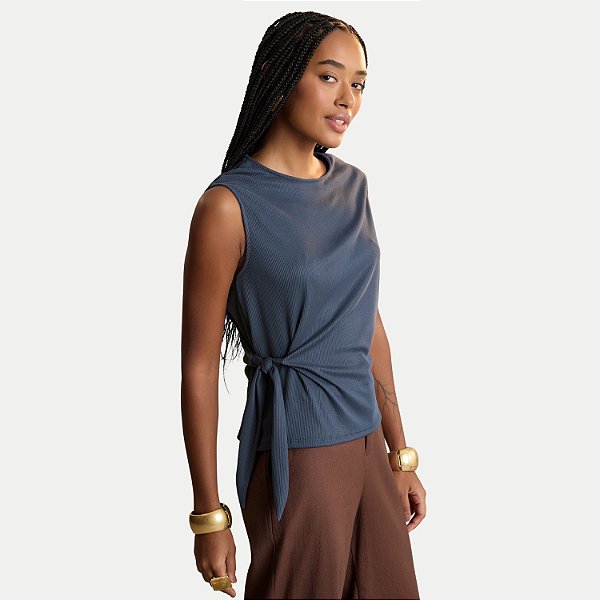 BLUSA LUNENDER REGATA MALHA CANELADA AZUL MARINHO FEMININO ADULTO