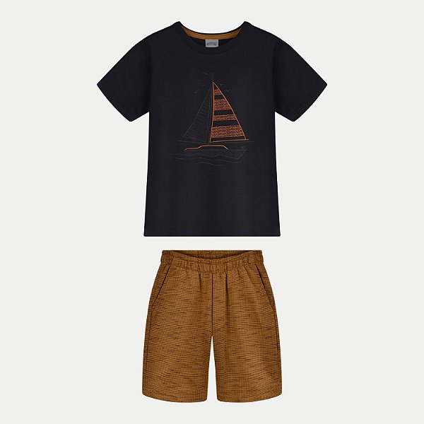 CONJUNTO VERÃO ALAKAZOO BERMUDA E CAMISETA MALHA PRETO MASCULINO INFANTIL
