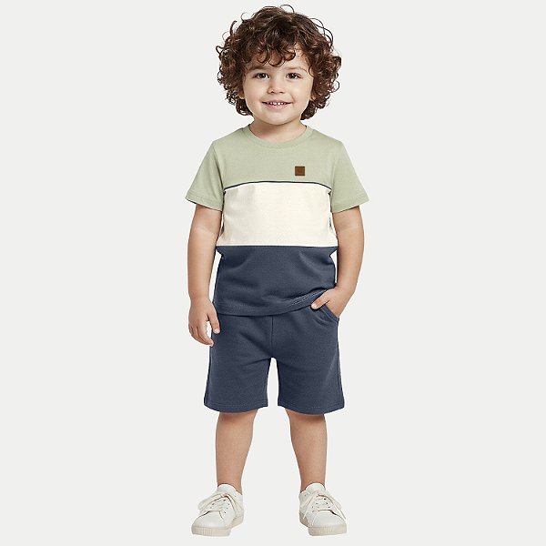 CONJUNTO VERÃO ALAKAZOO BERMUDA E CAMISETA MALHA VERDE MASCULINO INFANTIL