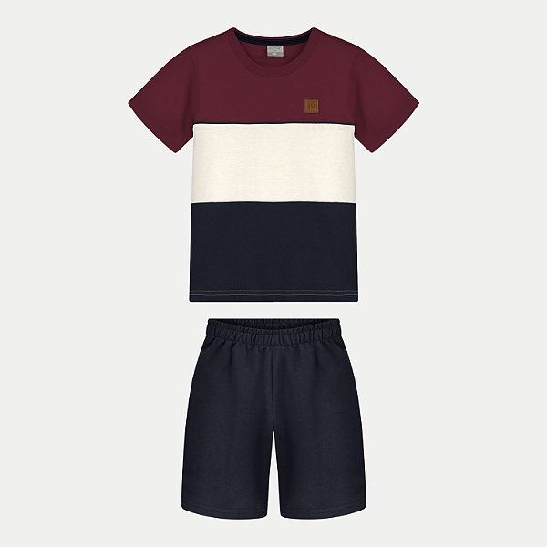 CONJUNTO VERÃO ALAKAZOO BERMUDA E CAMISETA MALHA BORDÔ MASCULINO INFANTIL