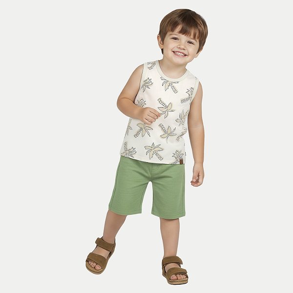 CONJUNTO VERÃO ALAKAZOO BERMUDA E CAMISETA REGATA OFFWHITE  MASCULINO INFANTIL